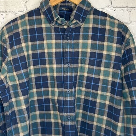 Pendleton Somerset Shirt Mens Medium Blue Green Button Up Long Sleeve Flannel - Picture 2 of 8